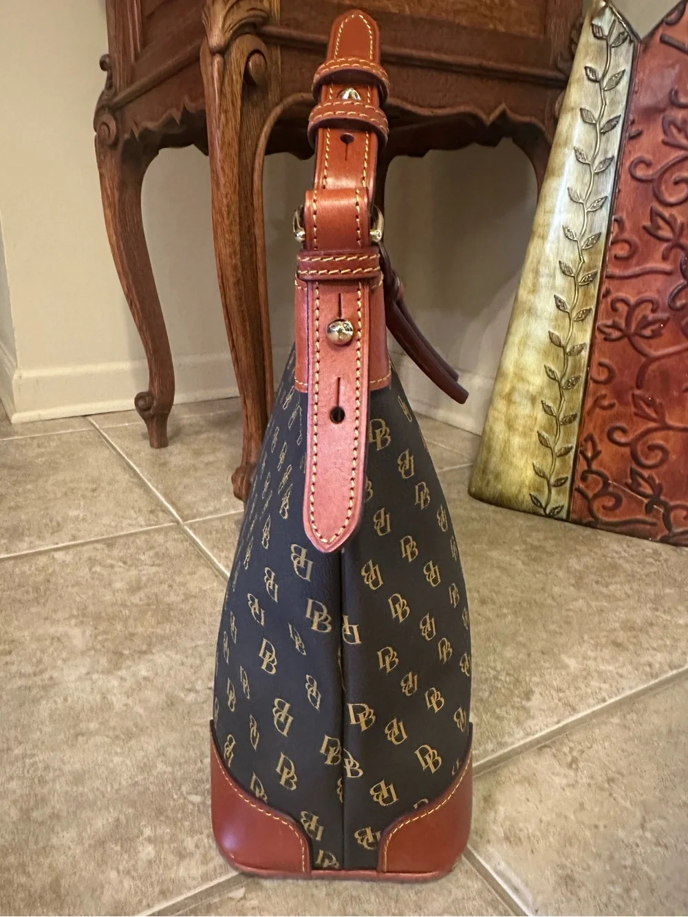 Dooney Bourke Brown Gretta DB Logo Monogram Hobo Shoulder Bag